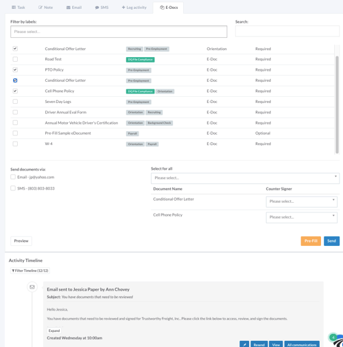 eDoc on driver profile + send